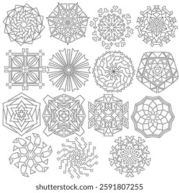 set of easy mandalas vector black and white outline hand drawn dot guide line coloring page line art 