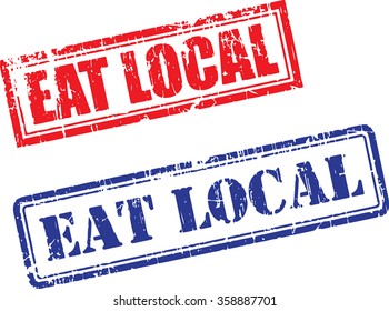 Set of EAT LOCAL grunge realistic rubber stamps, different ink colors, different forms, isolated on white background, vector illustration