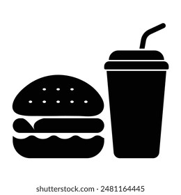 Set of eating and drinking icon. Burger and drink bottle icon collection. Vector illustration.