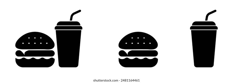 Set of eating and drinking icon. Burger and drink bottle icon collection. Vector illustration.