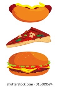 set of eating fast food vector illustration