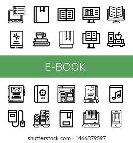 Set of e-book icons such as Ebook, Book, Books, Online library, Dictionary, Bookshelf, Music book , e-book