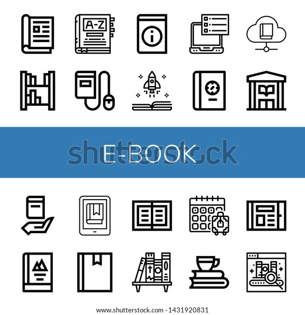 Set Ebook Icons Such Magazine Bookshelf Stock Image Download Now