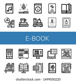 Set of e-book icons such as Music book, Books, Book, Bookshelf, Ebook, Online library, Dictionary , e-book