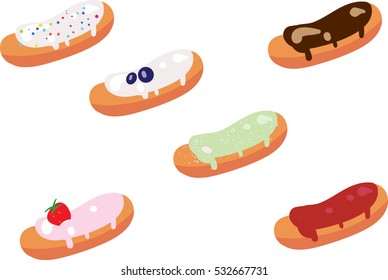 Set of eclairs bright and tasty