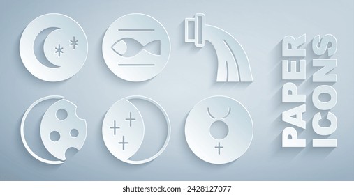 Set Eclipse of the sun, Aquarius zodiac, Symbol Mercury, Pisces and Moon and stars icon. Vector