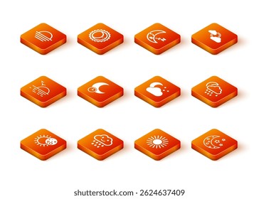 Set Eclipse of the sun, Cloud with rain, Sunset, Sleeping moon, and stars, Moon and  icon. Vector