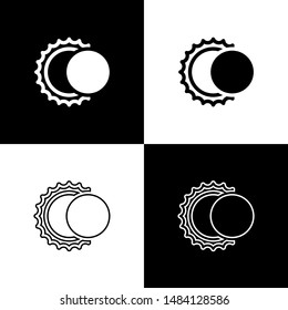 Set Eclipse of the sun icon isolated on black and white background. Total sonar eclipse.  Vector Illustration
