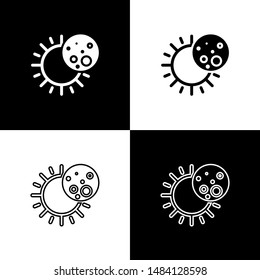 Set Eclipse of the sun icon isolated on black and white background. Total sonar eclipse.  Vector Illustration