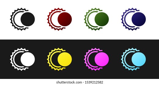 Set Eclipse of the sun icon isolated on black and white background. Total sonar eclipse.  Vector Illustration