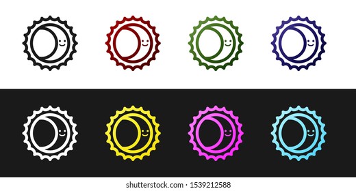 Set Eclipse of the sun icon isolated on black and white background. Total sonar eclipse.  Vector Illustration