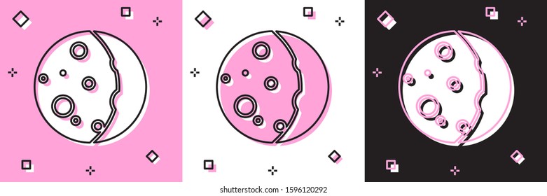Set Eclipse of the sun icon isolated on pink and white, black background. Total sonar eclipse.  Vector Illustration