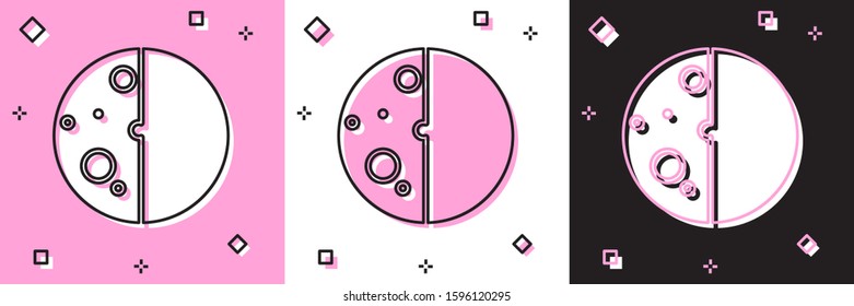 Set Eclipse of the sun icon isolated on pink and white, black background. Total sonar eclipse.  Vector Illustration