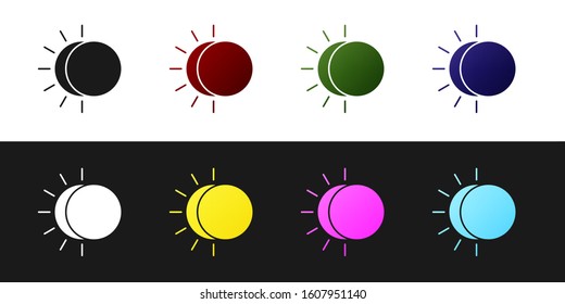 Set Eclipse of the sun icon isolated on black and white background. Total sonar eclipse.  Vector Illustration