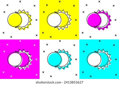 Set Eclipse of the sun icon isolated on color background. Total sonar eclipse.  Vector Illustration