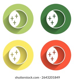 Set Eclipse of the sun icon isolated with long shadow background. Total sonar eclipse. Color circle button. Vector