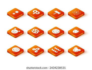 Set Eclipse of the sun, Leo zodiac, Pig, Cancer, Aquarius, Moon, Rat and Aries icon. Vector