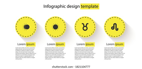 Set Eclipse of the sun, Sun, Taurus zodiac and Leo. Business infographic template. Vector.