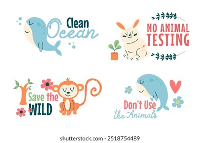 Set of eco animal characters with eco lettering