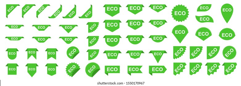 Set of ECO banners or stickers. Green Ecology labels or tags. Vector ECO ribbons
