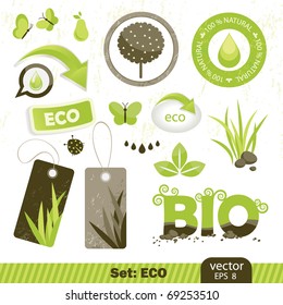 set  eco and bio icons, vector illustration
