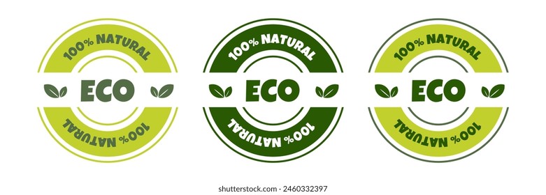 Set of eco, bio, organic and natural products sticker, label, badge and logo.
Ecology icon. Logo template with green leaves for organic and eco
friendly products. Vector illustration