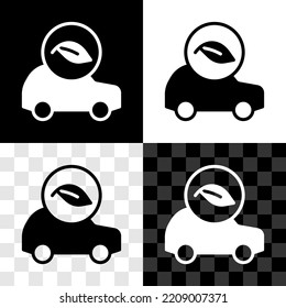 Set Eco car concept drive with leaf icon isolated on black and white, transparent background. Green energy car symbol.  Vector
