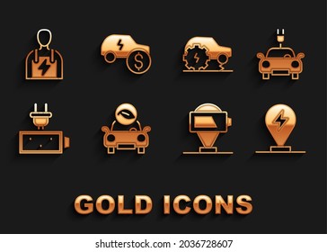 Set Eco car, Electric, Charging parking electric, Battery charge, service, Car mechanic and price icon. Vector