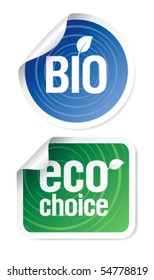 Set of eco choice stickers, bio products.