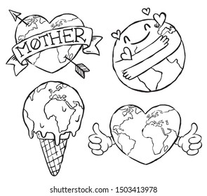 A set of eco earth badges or symbols. Hand drawn vector illustrations.