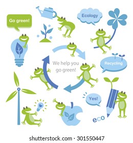 Set of eco elements and frogs