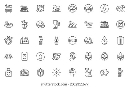 conjunto de iconos de la línea de ambiente ecológico, naturaleza, salvar el mundo