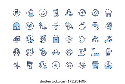 set of eco environment thin line icons, nature