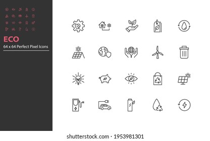 set of eco environment thin line icons, recycle, clean energy