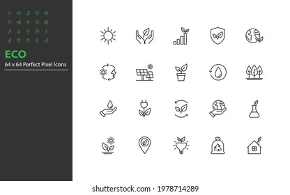set of eco environment thin line icons, recycle, clean energy