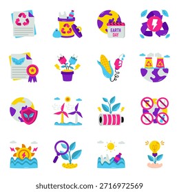 Conjunto de iconos planos ecológicos 