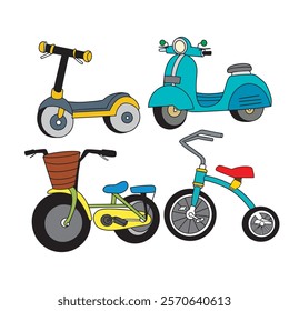 set of Eco friendly alternative ecological transportation cartoon
