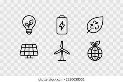 Set of eco friendly energy icons, sustainable power symbols, green environment vector collection
