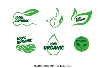 Conjunto de diseños ecológicos de insignias verdes. Colección de etiquetas veganas, biológicas, orgánicas, sin gluten y de productos naturales. Etiquetas ecológicas para el etiquetado