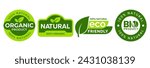 Set of eco friendly icons. Ecologic food stamps. Organic natural food labels.