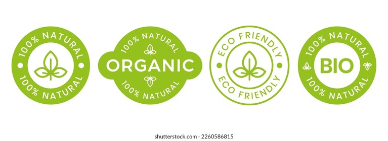 Set Of Eco Friendly Icons. Ecologic food stamps. Organic natural food labels.