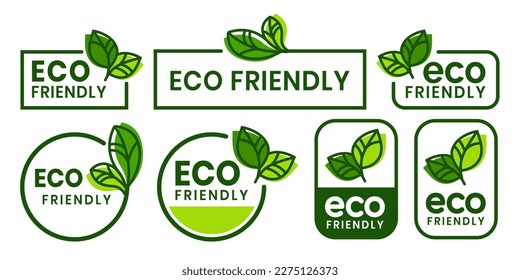 Set of eco friendly icons. Ecologic food stamps. Organic natural food labels. - Shutterstock ID 2275126373