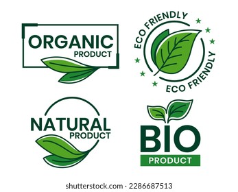 Conjunto de iconos ecológicos. Sellos ecológicos de comida. Etiquetas de comida natural orgánica.