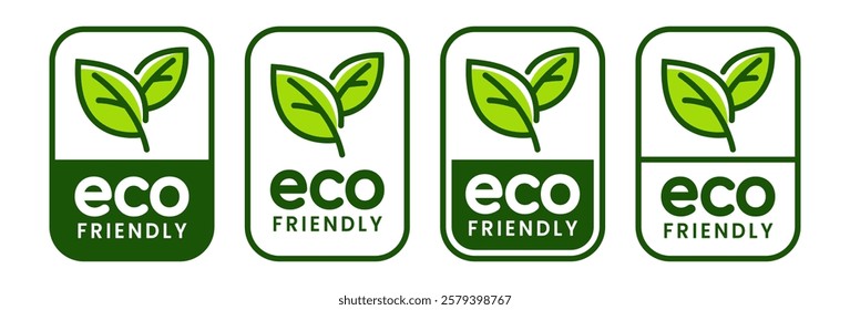 Set of eco friendly icons. Ecologic food stamps. Organic natural food labels. 100% natural, bio, vegan, green, icon, logo, badge, sticker, emblem, symbol, line, flat vector, isolated illustration.