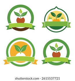 Set of eco friendly icons. Ecologic food stamps. Organic natural food labels.