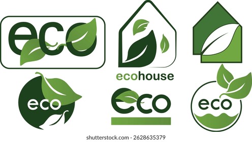 Conjunto de iconos ecológicos. Cupones de alimentos ecológicos. Etiquetas de alimentos naturales orgánicos.