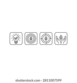 Set of eco friendly icons with light bulb and leaf