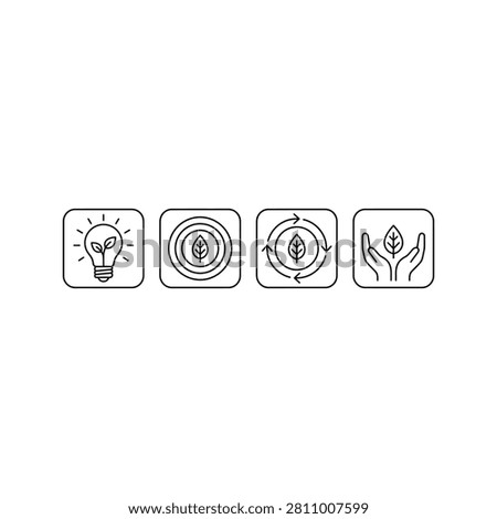 Set of eco friendly icons with light bulb and leaf