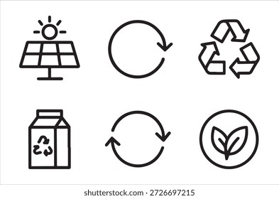 A set of eco friendly icons with solar panel and recycle symbol