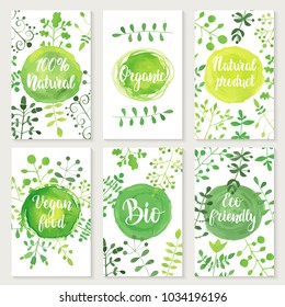 Set of eco friendly labels cards. Packaging tags for vegetarian healthy products.